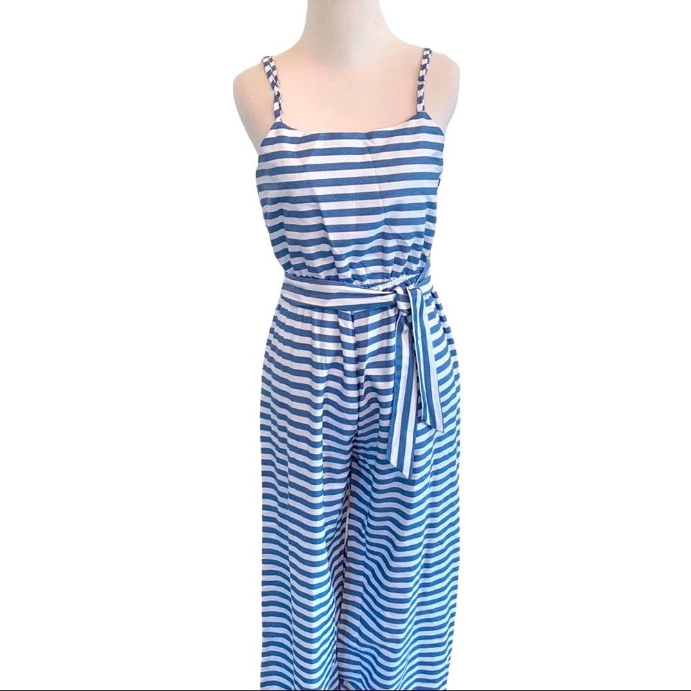 Striped Blue/White Jumpsuit Size Medium - Picture 2 of 6
